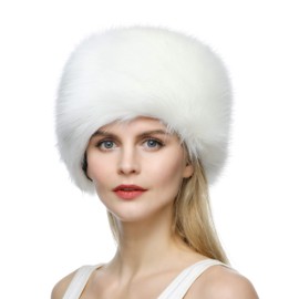 Dikoaina Faux Fur Cossack Russian Style Hat for Ladies Winter Hats for Women, White, Medium