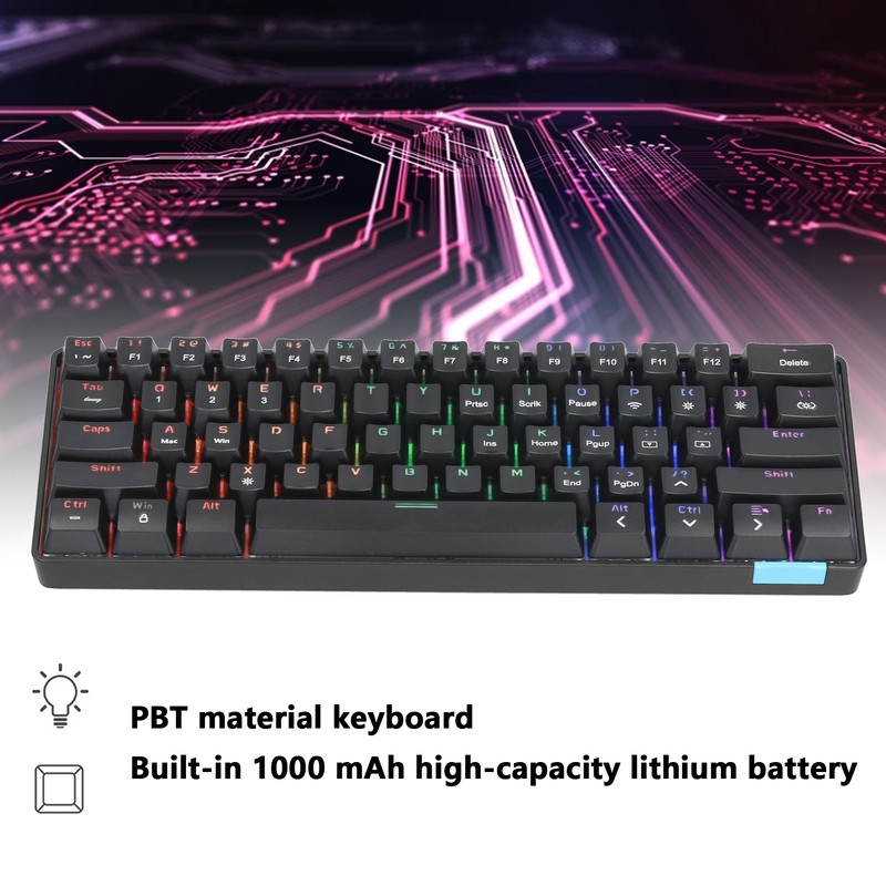 Wireless Keyboard 12 Lighting Effects PBT 61 Keys Stable Transmission