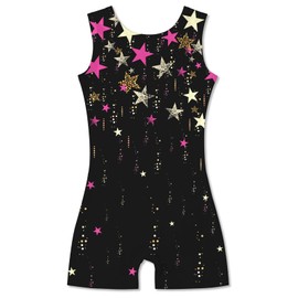 Idgreatim 7t 8t Girls, Little kid Star Gymnastic Leotard Sparkly Black Starry Biketards Unitard with Short Ballet Dance Dress Athletic Activewear Outfits 7-8T