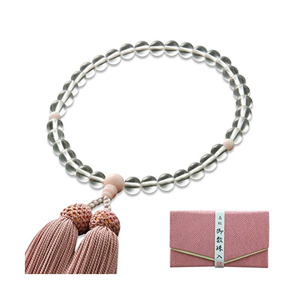 Kyoto Altar Hayashi Prayer Beads for Women, Pure Silk Head Bust, Genuine Crystal, Coral (Coral) Tailoring [Prayer Beads Bag Set] W-053 Kyoto Genyama Can Be Used By All Religious
