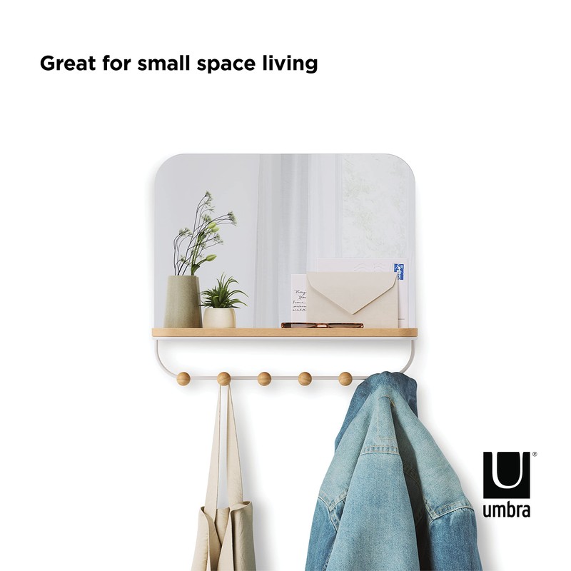 Umbra Estique Over-The-Door Multi-Use Organizer, W/Mirror, White