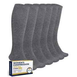 Pembrook Calcetines de compresión para mujer, paquete de 6, 8-15 mmHg, calcetines de compresión graduados para mujer, Gris liso, M
