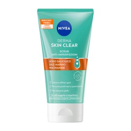 NIVEA Derma Skin Clear Scrub Viso Anti-Imperfezioni 150 ml, Scrub esfoliante per la cura della pelle grassa e mista con Acido Salicilico, Sale Marino e Niacinamide, Esfoliante viso e corpo purificante