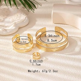 Jascatin 3PCS Double layered Arm Cuff Bracelet Set Gold Upper Arm Ring Wristband Open Bangle Bracelet Ring for Women