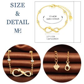 MicLee Woman's girl's Bracelet, 925 Sterling Silver bracelet, Cat and infinity symbol bracelet, Inlaid with zircon, adjustable chain, Unique design animal bracelet, gold