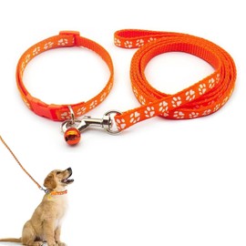 Puppy Collar and Lead Set - Soft, Adjustable Dog Collar for Small and Medium Pets - Paw Print Design