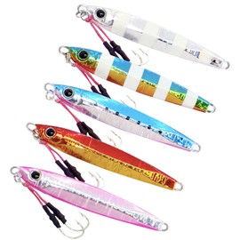 ZBeees 20g/30g/40g/60g/Metal Jig Set of 5, Flashing Glow Type, Light Jigging, Surf, Blue-Throw, Sea Bass, Flounder, Lure Set
