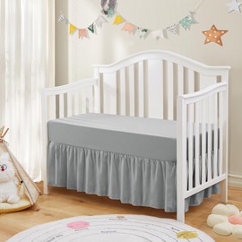 SiinvdaBZX 2-Piece Set Ruffled Crib Skirt & Soft Microfiber Fitted Crib Sheet, 52"x28" + Adjustable Elastic 14" Drop, Fit for Baby Standard Crib & Nursery Toddler Bedding (Grey)