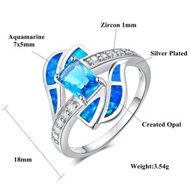 CiNily Rhodium Plated Blue Fire Opal Aquamarine for Women Jewelry Gemstone Ring Size 5-12, Stone, Created Opal