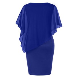 SeSe Code Dresses for Weddings as a Guest, 2025 Summer Mesh Cape Overlay Bodycon Knee Length Party Cocktail Formal Pencil Dress Wine Blue XL