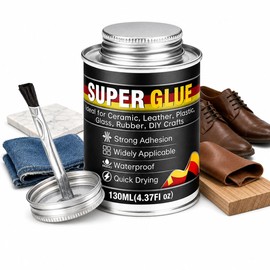 Super Glue, Super Glue All Purpose with Built-in Brush Applicator,130ml Quick Dry Waterproof Adhesive, Superglue for Shoes, Wood, Leather, Rubber, Plastic, Metal (130, Milliliters)