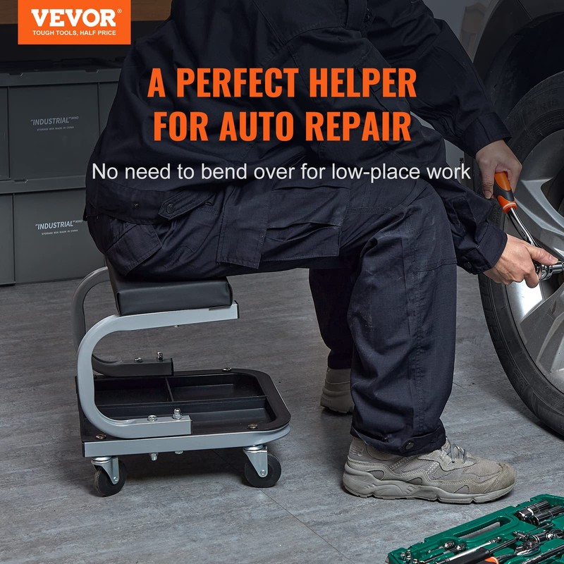 VEVOR Rolling Creeper Garage/Shop Seat, 250 LBS Capacity Padded Rolling
