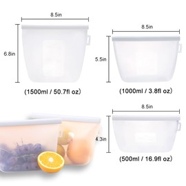 3 Packs Reusable Silicone Food Storage Freezer Bags, 50oz/33oz/16oz Leakproof BPA Free Food Storage Containers, Microwave and Dishwasher Safe Collapsible Sandwich Lunch/Travel Bundle for Food