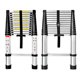 WFLNHB 12.5 FT Telescoping Ladder One Button Retraction Aluminum Extension Ladder Collapsible Ladder Suitable for Outdoor or Indoor