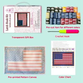 DL-YTG Latch Hook Kits Rug National Flag Crochet Yarn Cushion Colour Pre-Printed Canvas Cover Rug Needlework DIY Hook and Latch Kit Christmas Home Decoration 52x38cm/20 X15inch