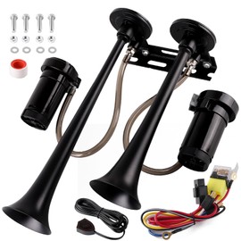 Air Horn for truck horn kit, ultra loud dB. The Air horn with two 120 PSI Air compressor is suitable for pickup/motorhome/SUV/truck/train 12V 150db and other vehicles (2 speakers with button)