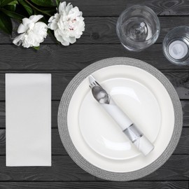 AH AMERICAN HOMESTEAD Paper Napkins - Disposable White Linen-Like Dinner/Wedding Napkins 50 Count - Entertaining Party Essentials - Restaurant Quality Colored Table Napkins 15.75"x15.75" (White)