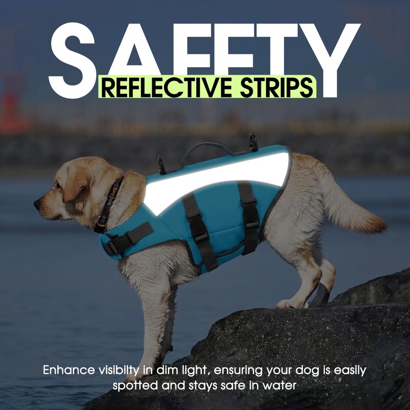 SUNFURA Dog Life Jacket, Reflective Dog Life Vest for Swimming