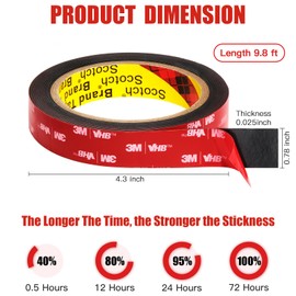 Fanree Double Sided Heavy Duty Tape, 16.5Feet x 0.8inch Waterproof VHB Tape Strong Adhesive Two Side Tape for Car, LED Lights, Home and Office Decor