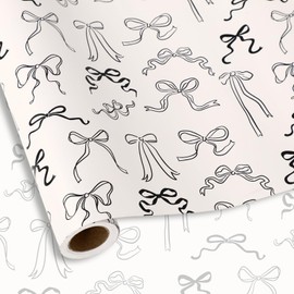 FYSUIMU Bow Wrapping Paper -Mini Roll- 17 Inch x 32.8Ft Black Bowknot Gift Wrap Paper Coquette Art Paper for Wedding Birthday Baby Shower DIY Crafts