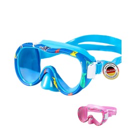 aquazon Kids Waterproof Junior Children's Snorkelling Goggles, Diving Goggles, Swimming Goggles, Diving Mask, from 3-7 Years, Very Robust, High Comfort, Colour: Blue White