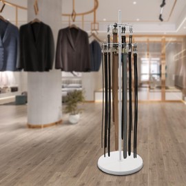 66.1in-Floor Standing Belt Hanger Tie Rack, White Retail Display Tie Scarf Rack, Belt Display Stand Men Closet Display Stand Organizer, Shawls Shelf for Clothing Retail Commercial