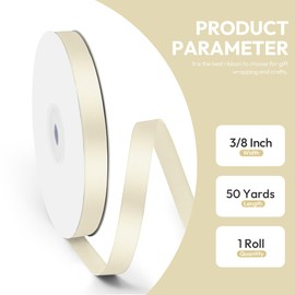 Quhora 3/8" x 50 Yards Satin Ribbon - Ivory Silk Ribbon with Spool - Ideal for Gift Wrapping, Floral Bouquets, Crafts, Wedding Party Decorations, Christmas and Sewing Projects