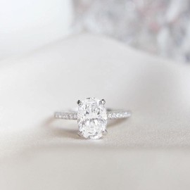 Zakk Women 925 Sterling Silver Engagement Ring 3CT Oval Cut Cubic Zirconia CZ Solitaire Promise Wedding Bands (Silver, Size V 1/2)