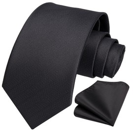HISDERN Black Ties for Men Funeral Wedding Tie and Pocket Square Set Elegant Classic Necktie and Handkerchief Formal Business Party