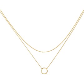 LOYATA Dainty Layered Choker Necklace 14K Gold Plated Cricle Charm Pendant Neckalce Delicate Multilayer Choker Necklaces for Women