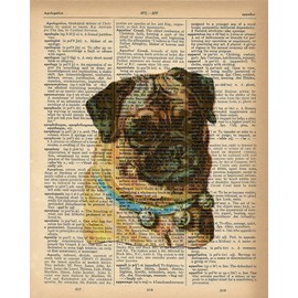Sunshine Mountain Tees Dictionary Print - Cute Pug Dog Upcycled Vintage Dictionary Page Poster - Size 8x10