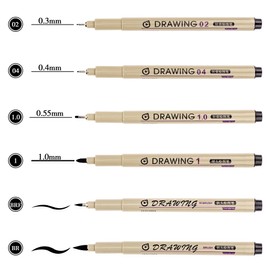 Toptime Fineliner Pens, 6 Pack Micro Pen Black Fine Tips Markers, Technical Drawing Pens for Artist No Bleed Calligraphy Pens, Waterproof Archival Ink Pen for Handbook, Illustration, Sketching