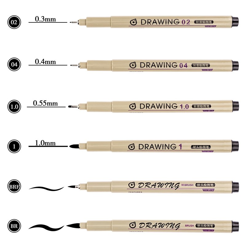 Toptime Fineliner Pens, 6 Pack Micro Pen Black Fine Tips