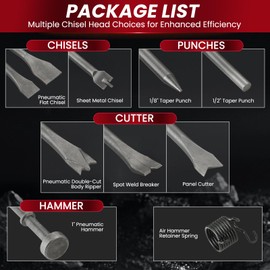 AMGSH 10 Pcs Air Hammer Pneumatic Chisels Tools, 9pcs 0.401'' (10mm) Shank Heavy Duty Pneumatic Air Hammer Chisels Made From High Carbon Steel, Plus 1 Piece of Spring