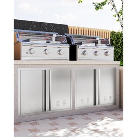 GarveeLife 26W x 24H Inch Stainless Steel Doors for Outdoor Kitchens, Flush Mount BBQ Access Door with Recessed Handle & Vents, for Outdoor Kitchen and BBQ Island, Silver