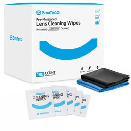 SmoTecQ Lens Wipes for Glasses, 180 Individually Wrapped Eyeglass Cleaning Wipes with 2 Microfiber Cloths for a Streak-Free Finish, Safe for Coated Lenses, Screens & Camera Lenses