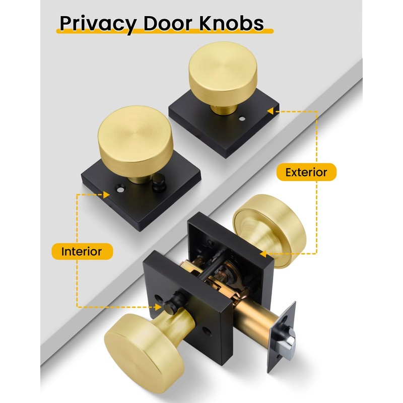 Goldenwarm 2 Pack Black Gold Interior Door Knobs, Privacy Door