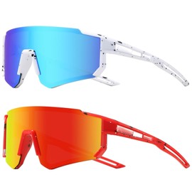 2 Pack Kids Polarized Sunglasses Youth Baseball Sports Sunglasses UV400 Protection Goggles for Boys Girls Cycling Running (B)