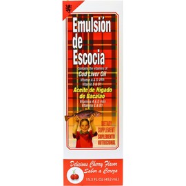 Emulsión de Escocia with Cod Liver Oil – Cherry Flavor – Vitamins A, D, E & B1 for Immune and Liver Support – Liquid Supplement for Kids – 15.3 Fl Oz | 1-Pack