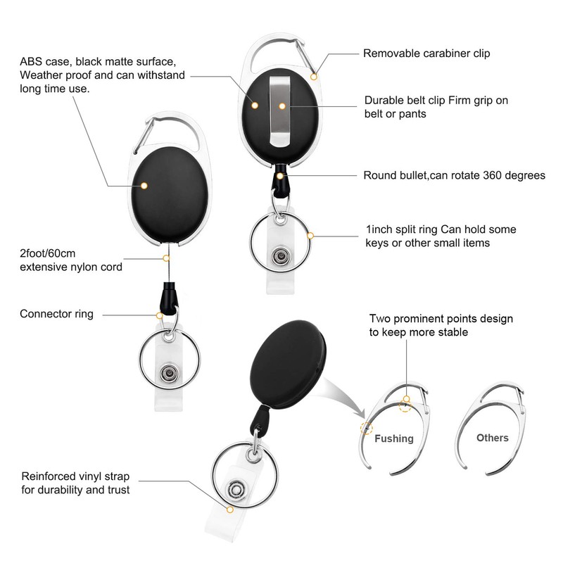 Fushing 10 Pcs Retractable ID Card Holder Key Ring Badge