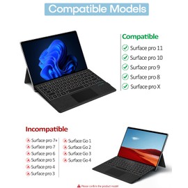 Seteesamvo Surface Pro Keyboard, Surface Pro Type Cover with 7 Colors Backlit, Touchpad, Pencil Holder, Rechargeable Battery, Slim Portable Bluetooth 5.2 Keyboard Only for Surface Pro 11/10/9/8/X