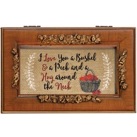 Cottage Garden I Love You Bushel and a Peck Woodgrain Embossed Rose Petite Music Box Plays You are My Sunshine