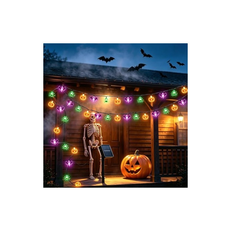 2 Piezas luces led Halloween,16 m x 80 luces LED,calabaza,araña,murciélago