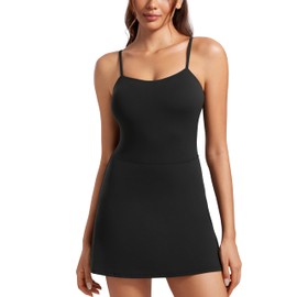 CRZ YOGA Womens Butterluxe Tennis Dress Spaghetti Strap Casual Athletic Sports Outfits with Built-in Shorts and Bras Black Medium