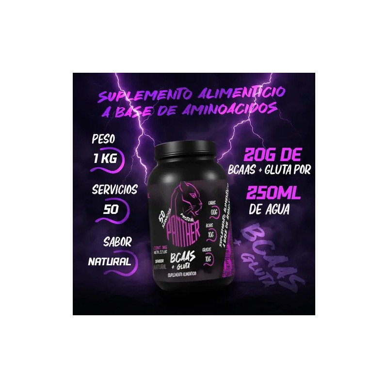 Bcaas Glutamina Panther Protein 1kg 50 Servicios