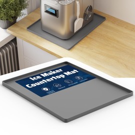Pearwow Ice Maker Countertop Mat, 12 x 10 Inch Silicone Protective Mat for Portable Mini Counter Top Nugget Ice Maker, Drain Tray for Ice Machine, Waterproof with Raised Edge Prevent Water Leakage