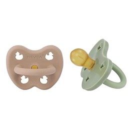 HEVEA Natural Rubber Pacifier Round 3-36 Months – Hygienic One Piece Design for Newborns to Toddlers, BPA-Free, Soft & Durable – 2-Pack (Tan Beige & Moss Green)