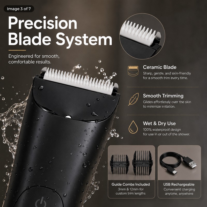 Waterproof Body Hair Trimmer for Full-Body Grooming – Ceramic Blade