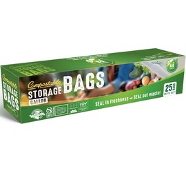 UNNI Compostable Storage Bags, Gallon, Resealable Compostable Food Storage Bags, 25 Count,10.5 x 10.7 inches,Earth Friendly Highest ASTM D6400,US BPI, CMA & Europe OK Compost Certified, San Francisco