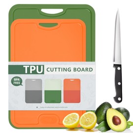 Onadak TPU Cutting Boards for Kitchen, Chopping Board Set of 2, Non Slip Cutting Boards with Juice Groove, Knife Mark Resistant Chopping Mat, BPA Free, Dishwasher Safe,Dark Green Orange